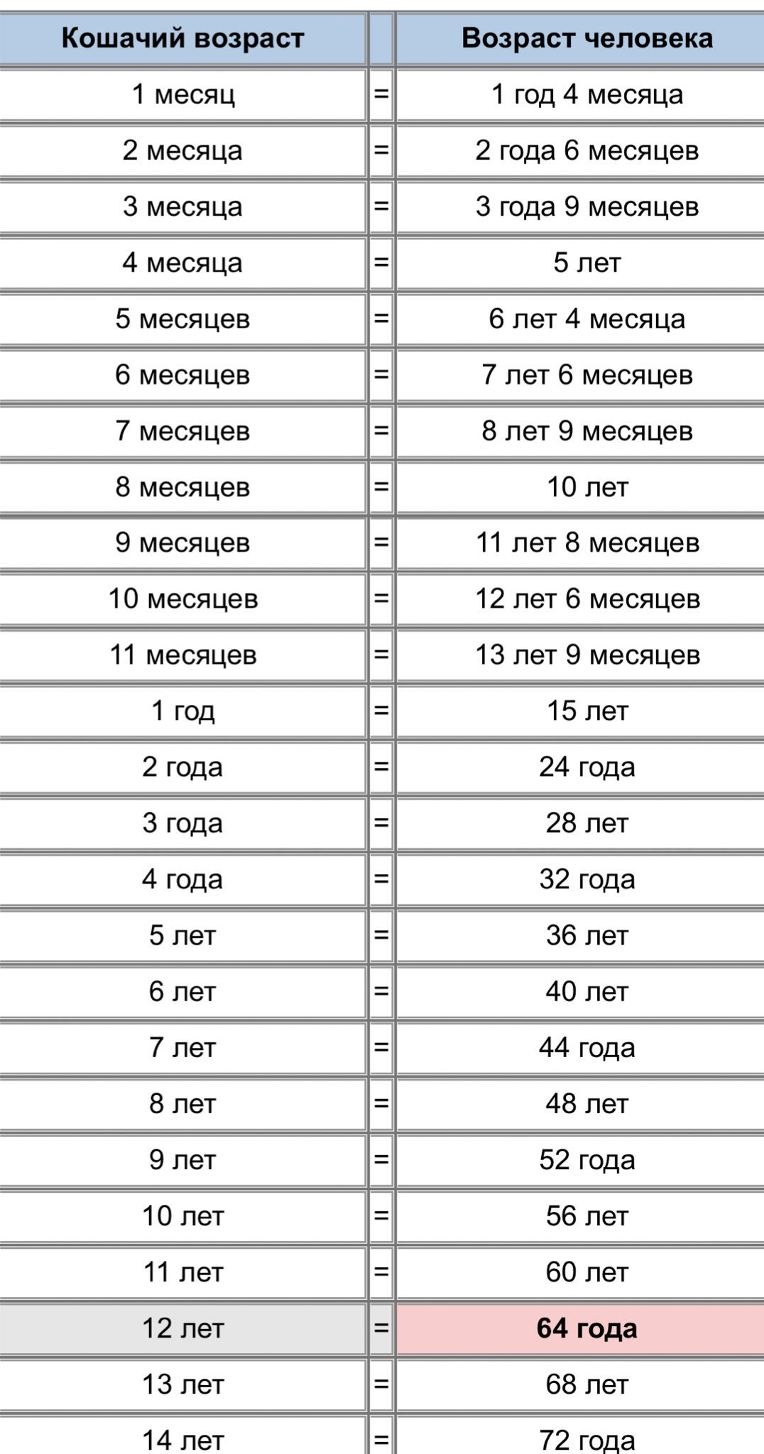 Сколько кошачьих лет по человеческим меркам