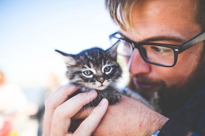 man holding a kitten